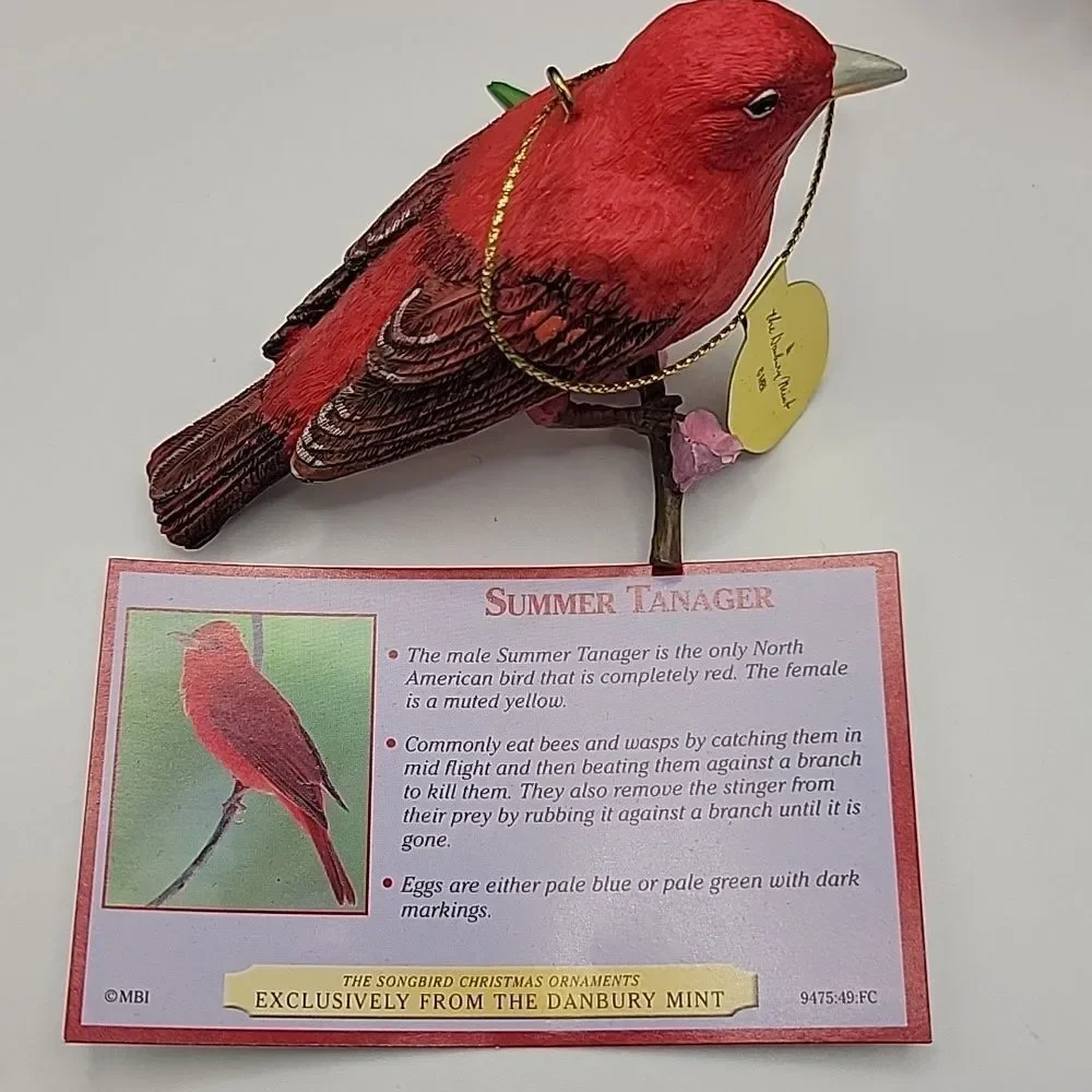 Danbury Mint Christmas Songbird Ornament Summer Tanager Rerired